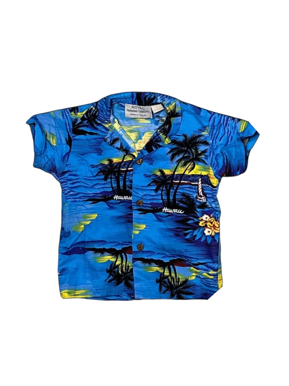 Blue Hawaiian Print Button-Down Kids Shirt